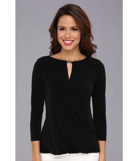 Calvin Klein L/S Drape Top w/ Hardware Womens Long Sleeve Pullover (Black)