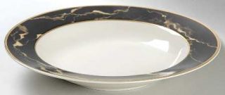 Mikasa Travertine Black Rim Soup Bowl, Fine China Dinnerware   Black Marble Rim