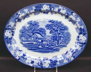Enoch Wood & Sons English Scenery Blue (Blue Backs,Smooth) 14 Oval Serving Plat