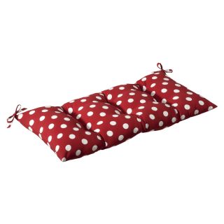 Pillow Perfect Outdoor Red/ White Polka Dot Tufted Loveseat Cushion (Red/whitePattern Polka dotMaterials 100 percent polyesterFill 100 percent virgin polyester fiberClosure Sewn seam Weather resistantUV protectedCare instructions Spot clean Dimension
