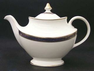 Royal Doulton Harlow Teapot & Lid, Fine China Dinnerware   Blue Flowers & Gold L