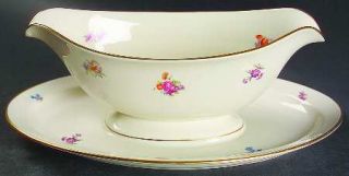Pickard Floral Chintz Gravy Boat with Attached Underplate, Fine China Dinnerware
