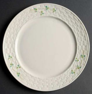 Belleek Pottery (Ireland) Shamrock Dinner Plate, Fine China Dinnerware   Basketw