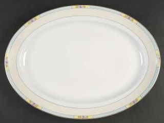 Meito Orlando 16 Oval Serving Platter, Fine China Dinnerware   Light Blue Band,