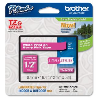 Brother TZe mqp35 White On Berry Pink Label Tape