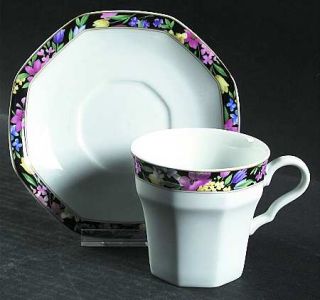 Christopher Stuart Midnight Garden Flat Cup & Saucer Set, Fine China Dinnerware