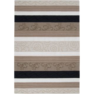 Hand crafted Black/grey Striped Casual Groesbeck Wool Rug (2 X 3)