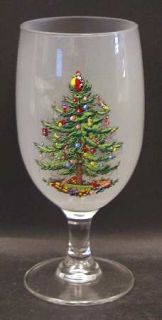 Spode Christmas Tree Green Trim Frosted Glassware Goblet 16 Ounces, Fine China D