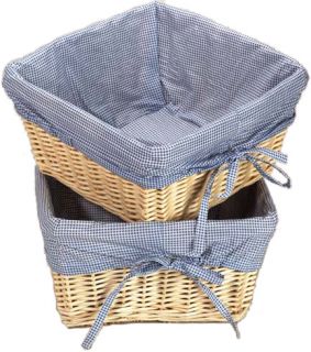 Natural Basket Set With Navy Gingham Liners