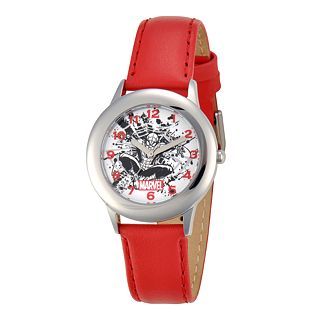 Marvel Spider Man Kids Red Leather & Silver Tone Watch, Boys