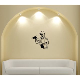 Male Chef Waiter Glossy Black Vinyl Sticker Wall Decal (Glossy blackTheme Chef/serving tray Materials VinylIncludes One (1) wall decalEasy to apply; comes with instructions Dimensions 25 inches wide x 35 inches longAll measurements are approximate. )