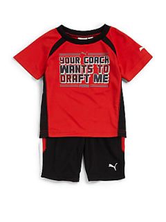 Puma Active Infants Two Piece Coach Tee & Shorts Set   Red