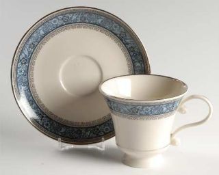 Pickard Overture Footed Cup & Saucer Set, Fine China Dinnerware   Light Blue Flo