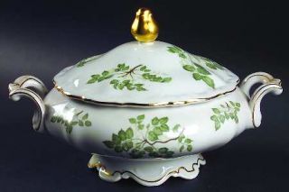 Mitterteich Green Leaves Round Covered Vegetable, Fine China Dinnerware   Green