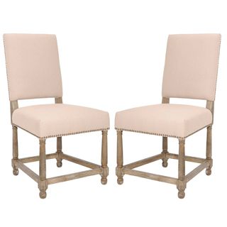 Safavieh Bexley Beige Linen Nailhead Side Chairs (set Of 2) (BeigeMaterials Linen fabric and woodFinish OakSeat height 20 inchesDimensions 40 inches high x 21.85 inches wide x 20 inches deepArrives fully assembled )
