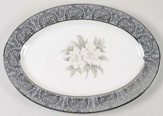 Royal Cathay Silver Gardenia 13 Oval Serving Platter, Fine China Dinnerware   P