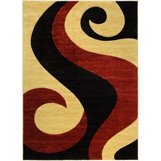 Hand Carved Red and Black Tribal Fire Flame Area Rug (711 X 910)