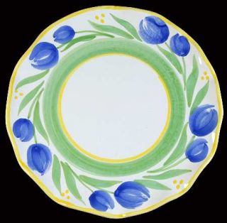Presenttense Tulipano Salad Plate, Fine China Dinnerware   Blue Tulips,Green Ban