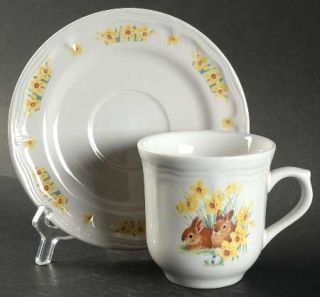 Domestications Doe2 Flat Cup & Saucer Set, Fine China Dinnerware   Yellow Flower