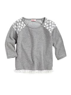 Design History Toddlers & Little Girls Lace Trimmed Top   Grey