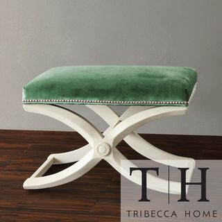 Tribecca Home Imperial Green Velvet Bench With Nailhead Detail