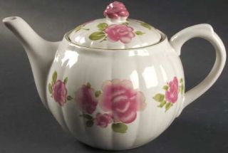 Gibson Designs Roseland Teapot & Lid, Fine China Dinnerware   Pink Roses, Pink T