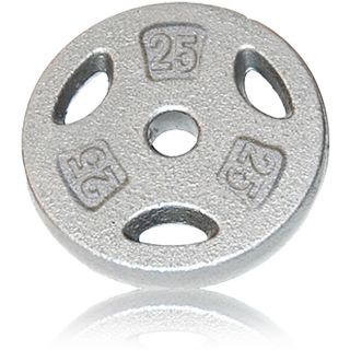Cap Barbell 25 Lb Standard Grip Plate (25 poundsStandard grip plateGrip plates have a hole that is 1 inch in diameterMachined center hole with baked enamel finish3 hole grip design allows for easy and safe handlingIdeal for cardio vascular fitness and str