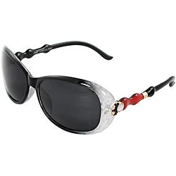 Womens Plastic Oval Fashion Sunglasses (Black/ white/ redStyle OvalModel 7668P BKSMFrame PlasticLens color Smoke colored polycarbonate material, scratch resistantProtection UV400Nose pads ContrastingIncludes One (1) slip pouch, one (1) mirco fiber 