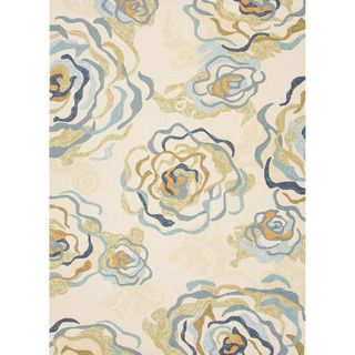 Hand hooked Indoor/ Outdoor Floral Pattern Blue Rug (5 X 76)