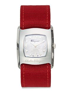 Square Stainless Steel & Canvas Watch   Red