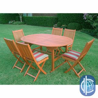 International Caravan Royal Tahiti Palma Seven Piece Outdoor Dining Group Oval Butterfly Extension Table