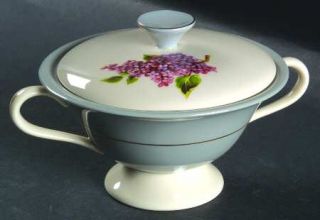 Fine Arts Georgian Lilac Sugar Bowl & Lid, Fine China Dinnerware   Gray Rim,Lila