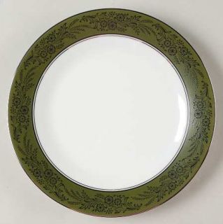 Noritake Walden Salad Plate, Fine China Dinnerware   Green Band, Black Flowers