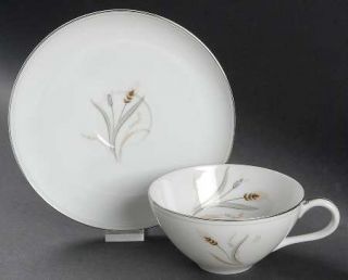 Style House Simplicity Flat Cup & Saucer Set, Fine China Dinnerware   Gray & Tan