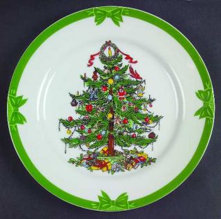 Georges Briard Yule Tide Salad Plate, Fine China Dinnerware   Green Ribbon Egde,