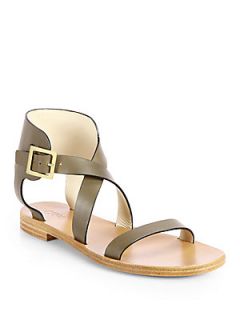 Chloe Leather Crisscross Sandals   Military Green