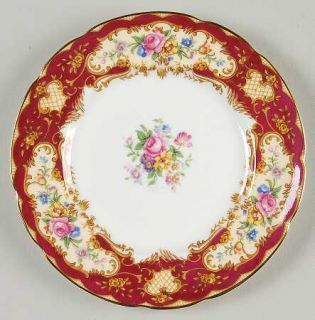 Paragon Pompadour Red Bread & Butter Plate, Fine China Dinnerware   Red Rim,Tan