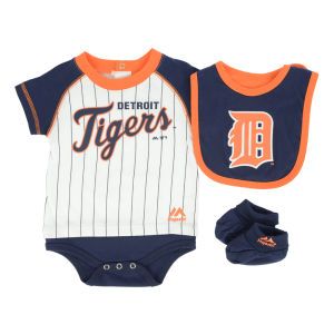 Detroit Tigers Majestic MLB Newborn LP Creeper Bib and Bootie Set
