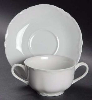 Hutschenreuther Racine (All White) Flat Bouillon Cup & Saucer, Fine China Dinner