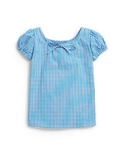 Toddlers & Little Girls Gingham Peasant Blouse   Turquoise