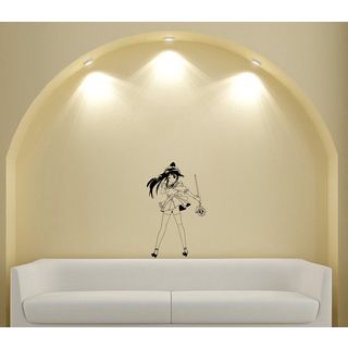 Japanese Manga Girl Magic Wand Vinyl Wall Art Decal (Glossy blackEasy to applyInstruction includedDimensions 25 inches wide x 35 inches long )
