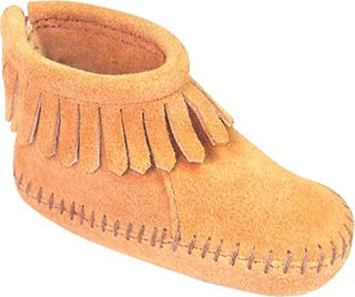 Infants/Toddlers Minnetonka Back Flap Bootie   Tan Suede Crib Shoes