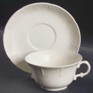 Wedgwood Osier Flat Cup & Saucer Set, Fine China Dinnerware   Embossed Basketwea
