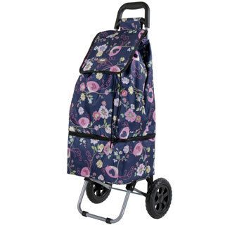 Calpak Canal Navy Floral 25 inch Rolling Shopping Tote