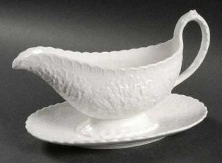 Spode Savoy White (No Trim) Gravy Boat with Attached Underplate, Fine China Dinn