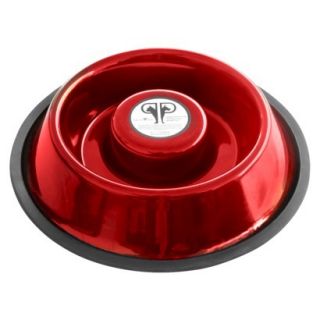 Platinum Pets Stainless Steel Non Embossed Slow Eating Bowl   Red