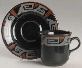 Gabbay Navajo Nights Flat Cup & Saucer Set, Fine China Dinnerware   Gray & Tan S