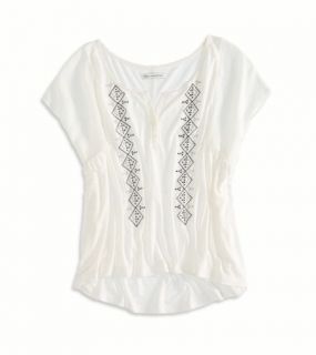 Chalk AE Embroidered Henley T Shirt, Womens XS