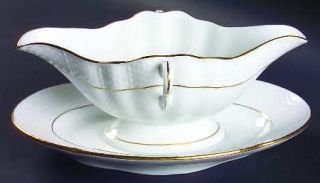 Herend Golden Edge Newer (Hde) Gravy Boat with Attached Underplate, Fine China D