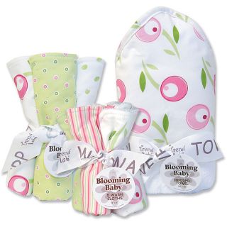 Trend Lab Tulip themed Hooded Towel, Wash Cloths And Burp Cloths